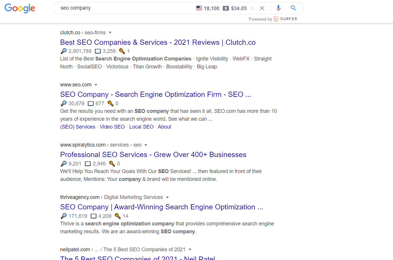 Type in search bar of google the word seo company