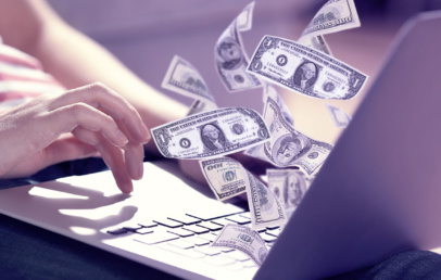 money flowing in laptop