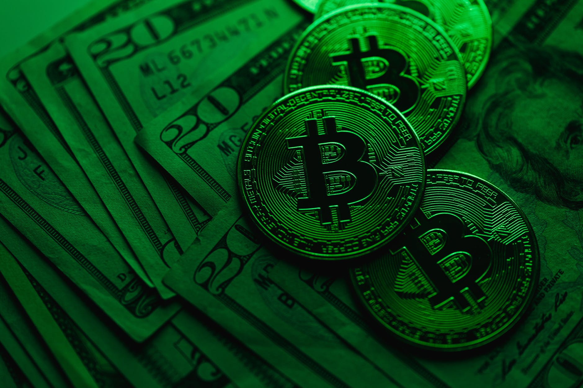 bitcoin in dark green back light