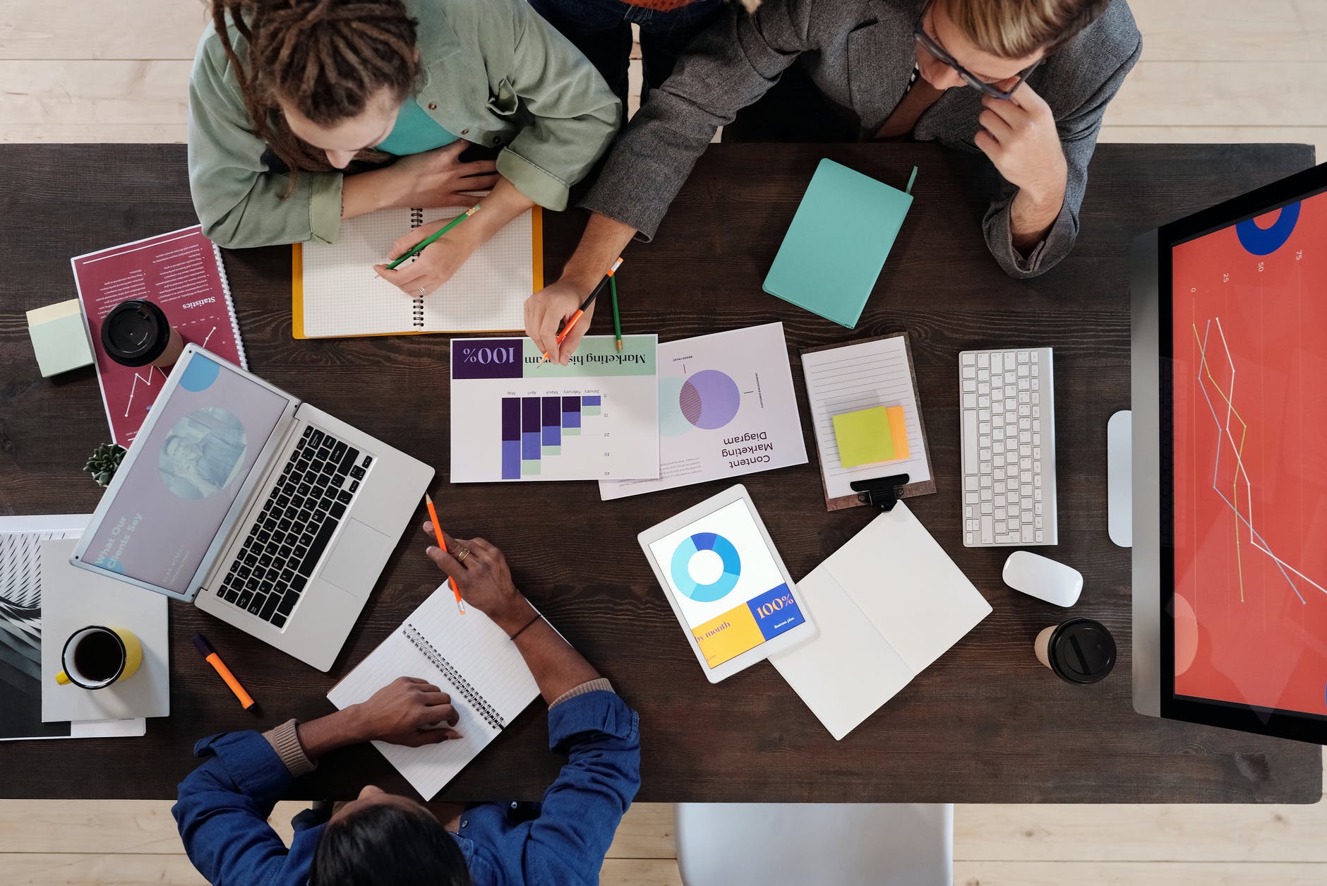 aerial view of group of people in a meeting