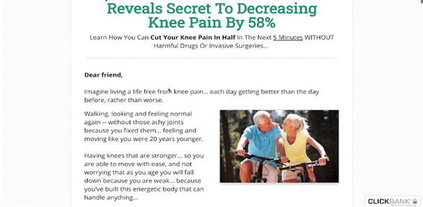 a screenshot of feel good knees clickbank products