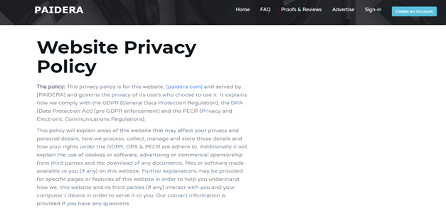 Privacy Policy of Paidera