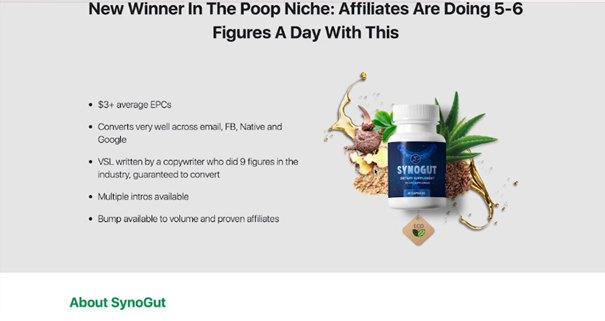 a screenshot of synogut clickbank products
