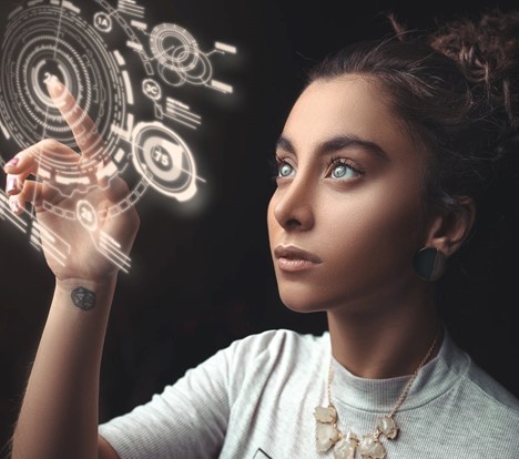 woman looking deeply into a digital thing