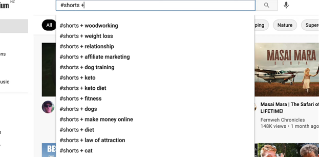 typed "#shorts +" on youtube search bar