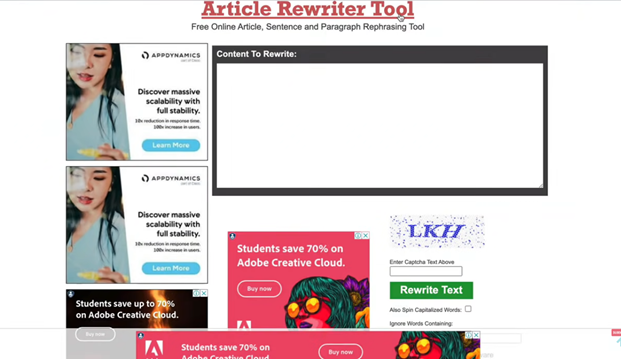 article rewriter tool website main page