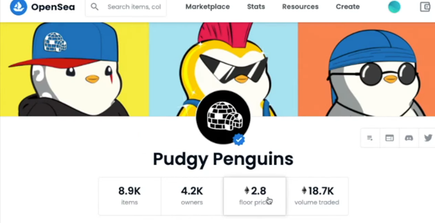 a screenshot of pudgy penguins nft page
